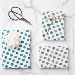 Classy White Blauwgroen en Silver Polka Dots Moder Inpakpapier Vel