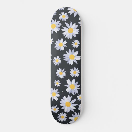 Classy White Daisy Flowers Botanical Gray design Persoonlijk Skateboard (Voorkant)