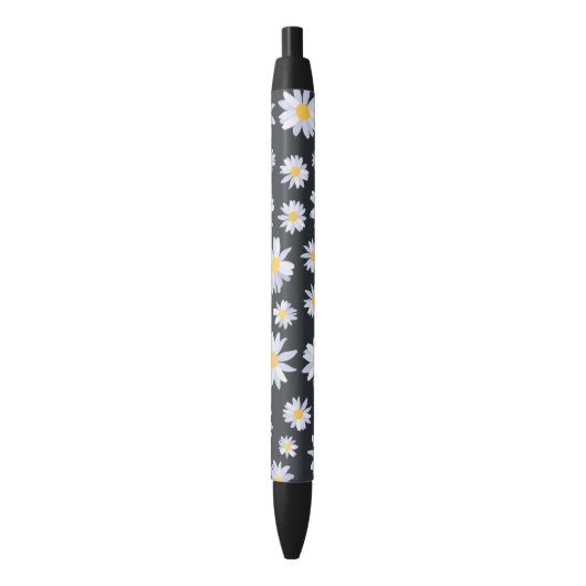 Classy White Daisy Flowers Botanical Zwarte Inkt Pen (Voorkant Verticaal)