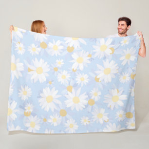 Classy White Daisy Flowers botanisch blauw ontwerp Fleece Deken