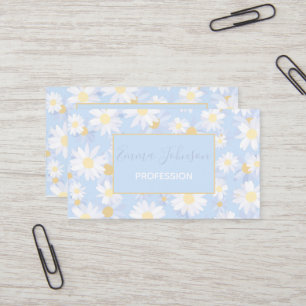 Classy White Daisy Flowers botanisch blauw ontwerp Visitekaartje