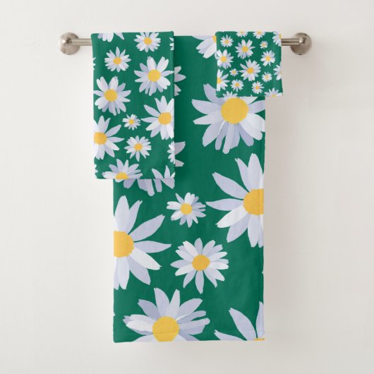 Classy White Daisy Flowers Botanisch Groen design Bad Handdoek (Insitu)