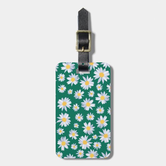 Classy White Daisy Flowers Botanisch Groen design Bagagelabel (Voorkant verticaal)