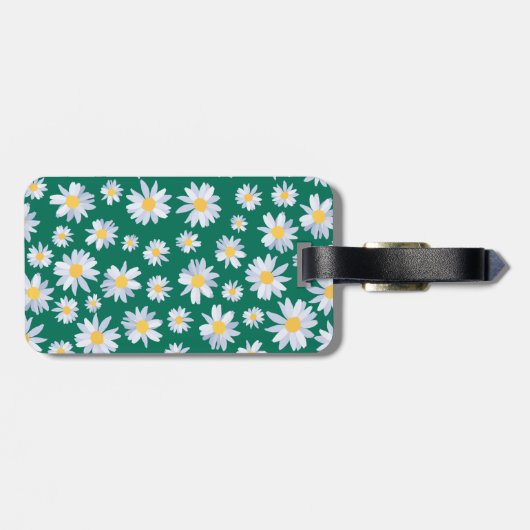 Classy White Daisy Flowers Botanisch Groen design Bagagelabel (Achterkant horizontaal)