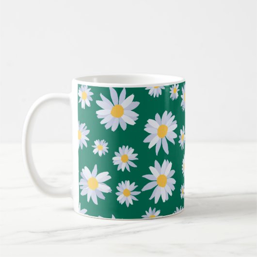 Classy White Daisy Flowers Botanisch Groen design Koffiemok (Links)