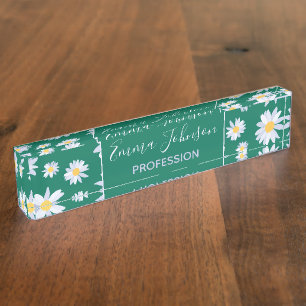 Classy White Daisy Flowers Botanisch Groen design Naambordje