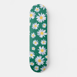 Classy White Daisy Flowers Botanisch Groen design Persoonlijk Skateboard
