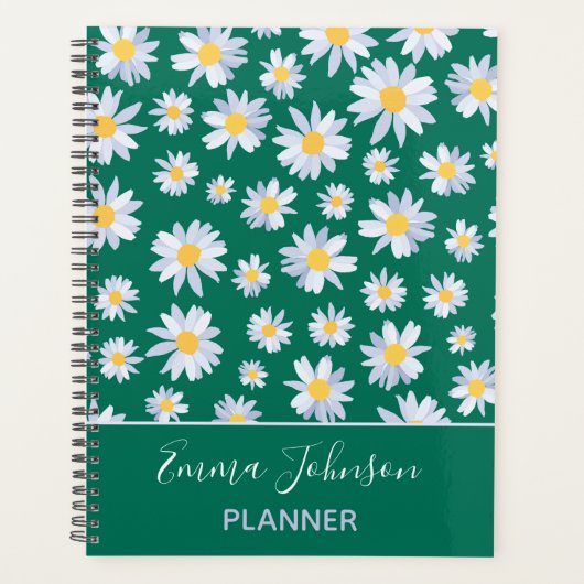 Classy White Daisy Flowers Botanisch Groen design Planner (Voorkant)
