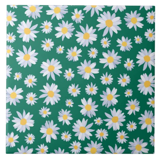 Classy White Daisy Flowers Botanisch Groen design Tegeltje (Voorkant)