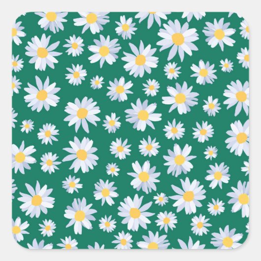 Classy White Daisy Flowers Botanisch Groen design Vierkante Sticker (Voorkant)