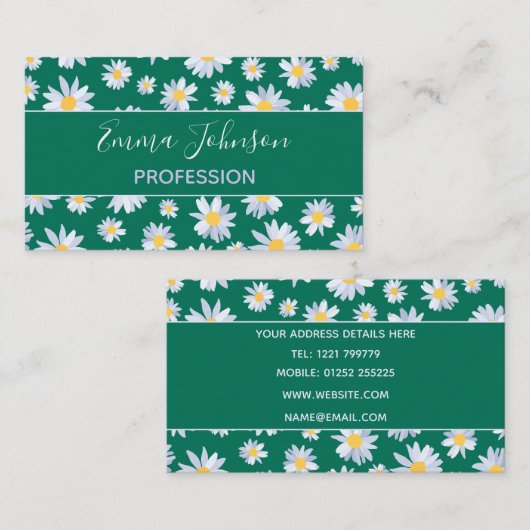 Classy White Daisy Flowers Botanisch Groen design Visitekaartje (Voorkant / Achterkant)