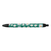Classy White Daisy Flowers Botanisch Groen design Zwarte Inkt Pen (Voorkant)