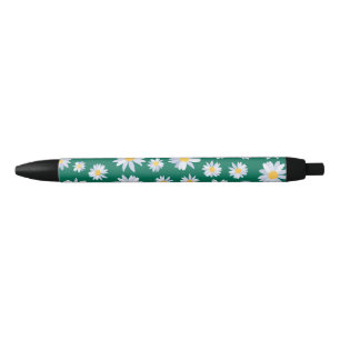 Classy White Daisy Flowers Botanisch Groen design Zwarte Inkt Pen