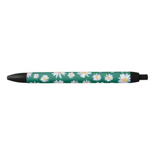 Classy White Daisy Flowers Botanisch Groen design Zwarte Inkt Pen (Voorkant)