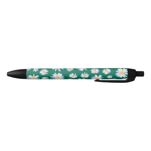 Classy White Daisy Flowers Botanisch Groen design Zwarte Inkt Pen (Bodem)