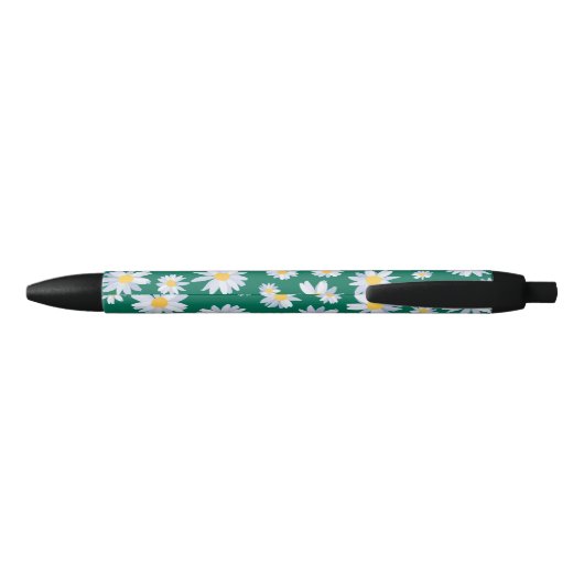 Classy White Daisy Flowers Botanisch Groen design Zwarte Inkt Pen (Achterkant)