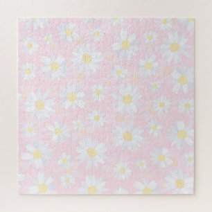 Classy White Daisy Flowers botanisch roze design Legpuzzel