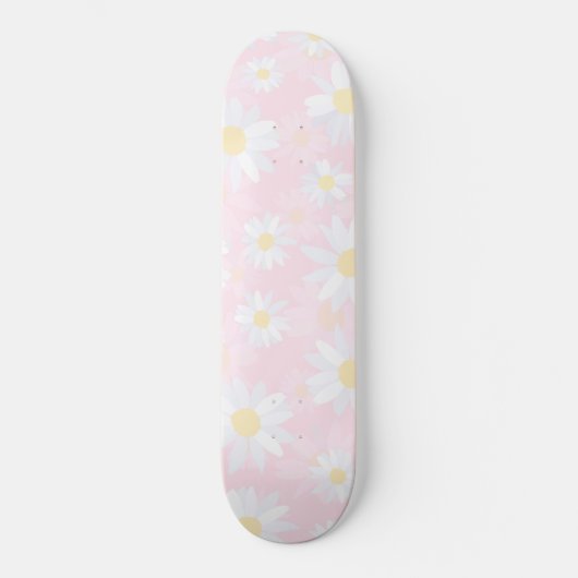 Classy White Daisy Flowers botanisch roze design Persoonlijk Skateboard (Voorkant)