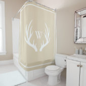 Classy White Deer Antlers Light Taupe Monogrammed Douchegordijn (In situ)