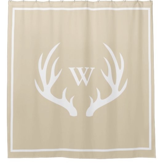 Classy White Deer Antlers Light Taupe Monogrammed Douchegordijn (Voorkant)