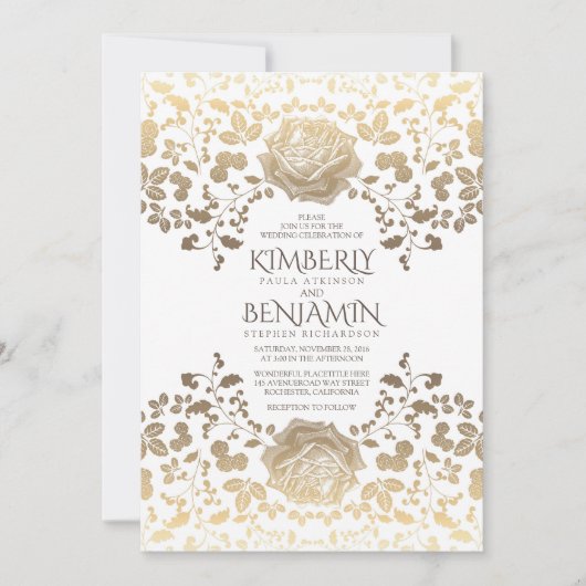 Classy  White en Gold Floral Wedding Kaart (Voorkant)