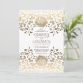 Classy  White en Gold Floral Wedding Kaart (Staand voorkant)