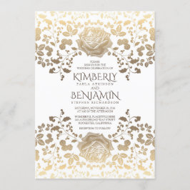 Classy  White en Gold Floral Wedding Kaart
