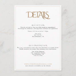 Classy White en Gold Monogram Typography Wedding Informatiekaartje