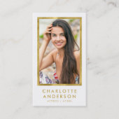 Classy White Faux Gold Headshot Foto Visitekaartje (Voorkant)