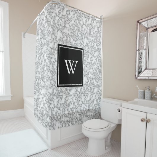 Classy White Faux Marble - Aangepast Douchegordijn (In situ)