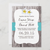 Classy White Frangipani Blue Beach Wedding Kaart (Voorkant)