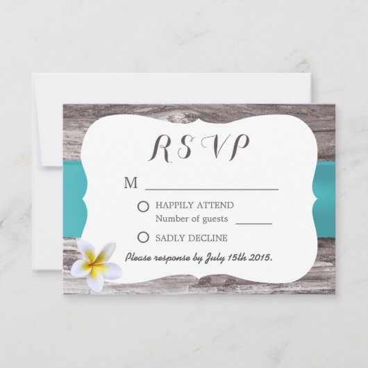 Classy White Frangipani Blue Wedding RSVP (Voorkant)