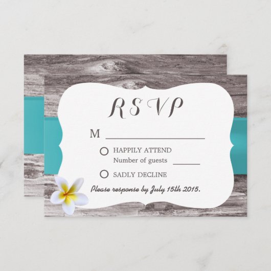 Classy White Frangipani Blue Wedding RSVP (Voorkant / Achterkant)