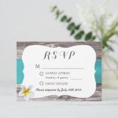 Classy White Frangipani Blue Wedding RSVP Kaartje (Staand voorkant)