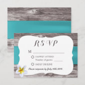 Classy White Frangipani Blue Wedding RSVP Kaartje (Voorkant / Achterkant)