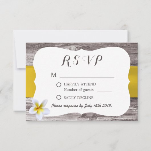 Classy White Frangipani Theme Weddenschap RSVP Kaartje (Voorkant)