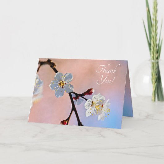 Classy White Japanse abrikozenbloemen Bedankkaart (Voorkant)