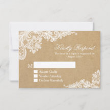 Classy White Lace in Kraft Wedding RSVP Antwoord