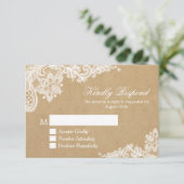 Classy White Lace in Kraft Wedding RSVP Antwoord (Staand voorkant)