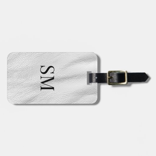 Classy White Leather Monogram Initiaal Bagagelabel (Voorkant horizontaal)