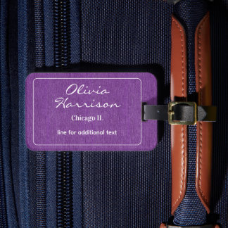 Classy White Lettering on Purple Denim Print Bagagelabel