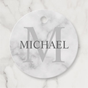 Classy White Marble - gepersonaliseerd monogram en Bedankjes Labels