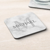 Classy White Marble - gepersonaliseerd monogram en Bier Onderzetter (Linkerzijde)