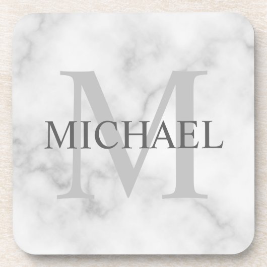 Classy White Marble - gepersonaliseerd monogram en Bier Onderzetter (Voorkant)