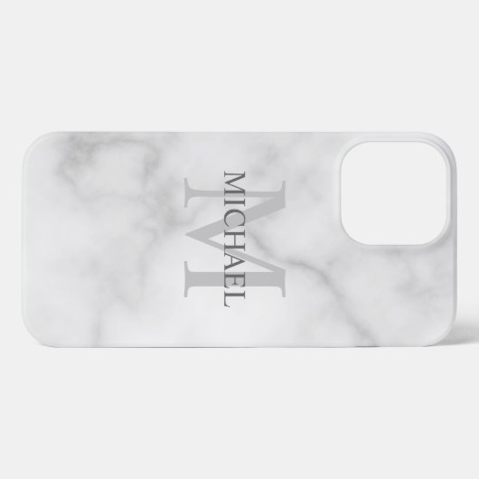 Classy White Marble - gepersonaliseerd monogram en iPhone Hoesje (Achterkant horizontaal)