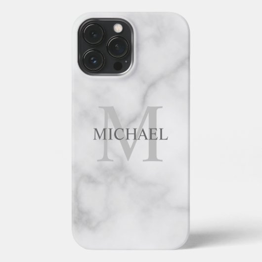Classy White Marble - gepersonaliseerd monogram en iPhone Hoesje (Achterkant)