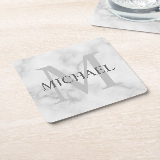 Classy White Marble - gepersonaliseerd monogram en Kartonnen Onderzetters (Schuin)