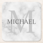 Classy White Marble - gepersonaliseerd monogram en Kartonnen Onderzetters (Voorkant)