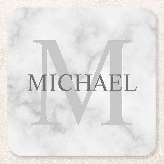 Classy White Marble - gepersonaliseerd monogram en Kartonnen Onderzetters (Voorkant)