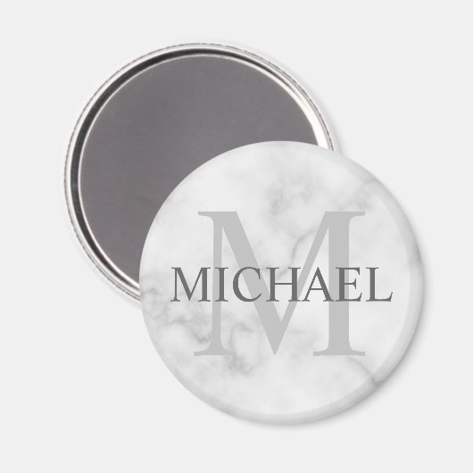 Classy White Marble - gepersonaliseerd monogram en Magneet (Voorkant / Achterkant)
